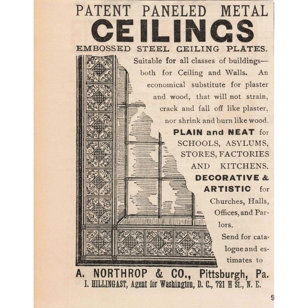 1891 Vintage Patent Paneled Metal Ceilings Embossed Steel Ceiling Print Ad - Picture 1 of 1